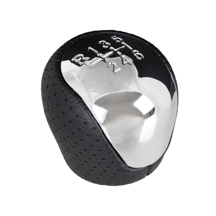 Sebességváltó gomb, MODECAR, fekete + króm, 6 sebesség + R, 10 mm