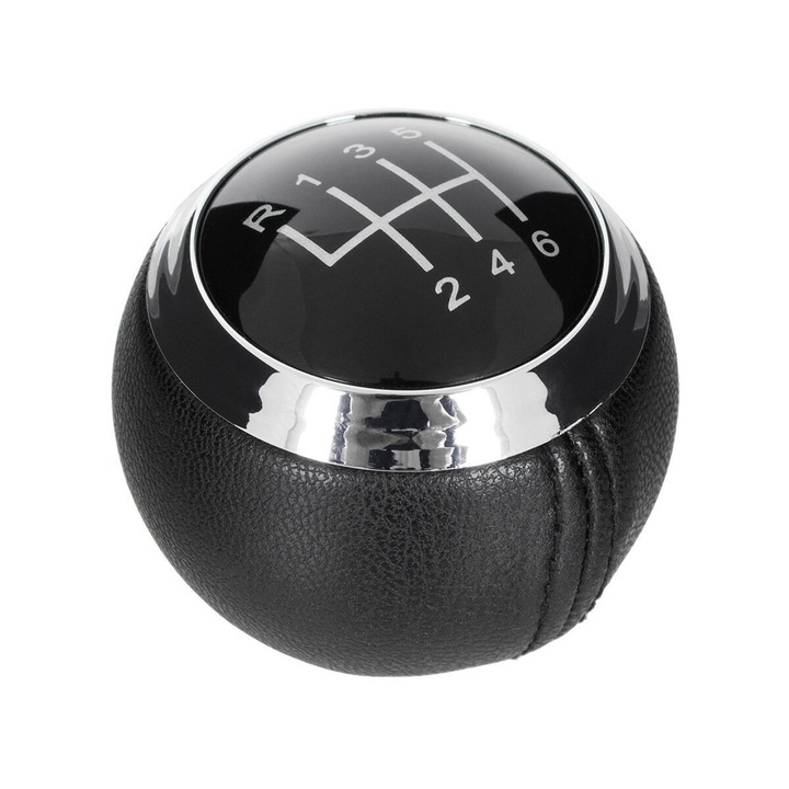 Sebességváltó gomb, Hyundai Elantra, 2016-2018, fekete bőr, 6 sebesség, króm gyűrűvel