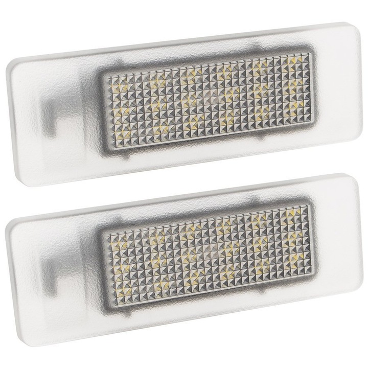 LED светлини за регистрационен номер, MODECAR, 2 броя, 76x26x29mm, съвместими с Mercedes Sprinter 906, Viano W639, Vito/Mixto W639, VW Crafter 30-35, 30-50.