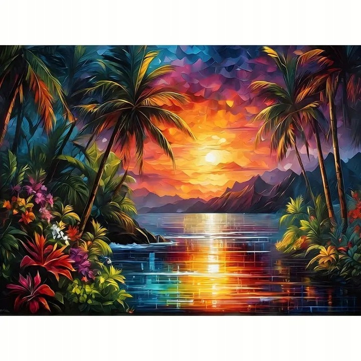 Kit artizanat Norimpex, apus de soare peste o baie paradisiaca, 30x40 cm