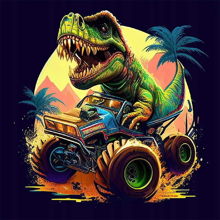 Kit artizanat, Norimpex, dinozaur T-Rex pe monster truck, 30x40cm