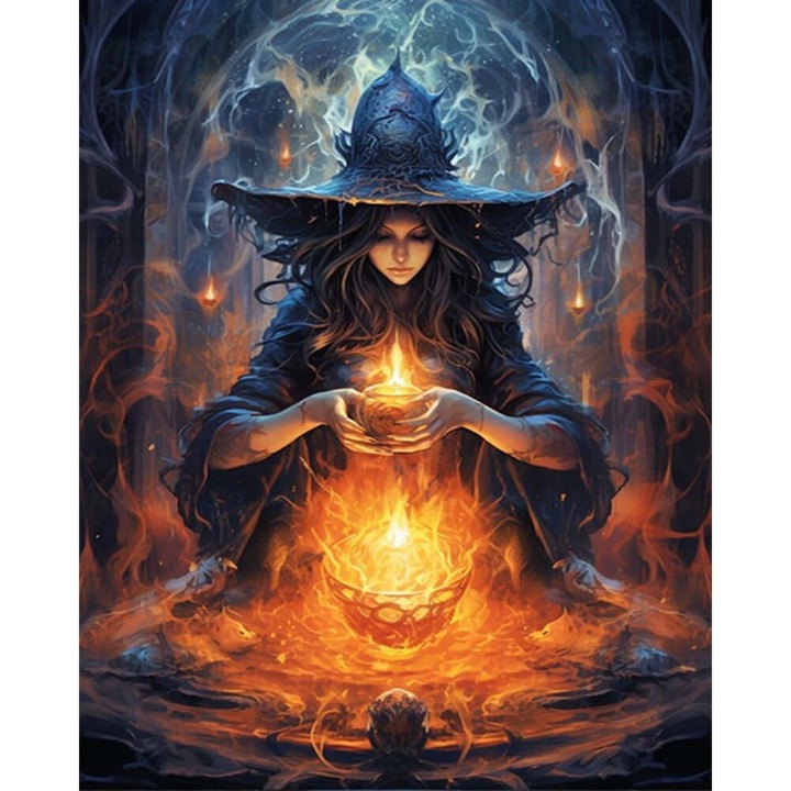 Kit artizanat Norimpex, model vrajitoare la foc, 30x40 cm, multicolor