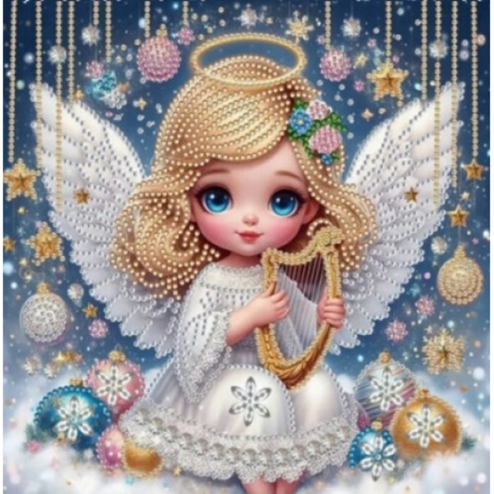 Mozaic cu diamante, Norimpex, Model inger cu harpa, 23x30cm, Multicolor