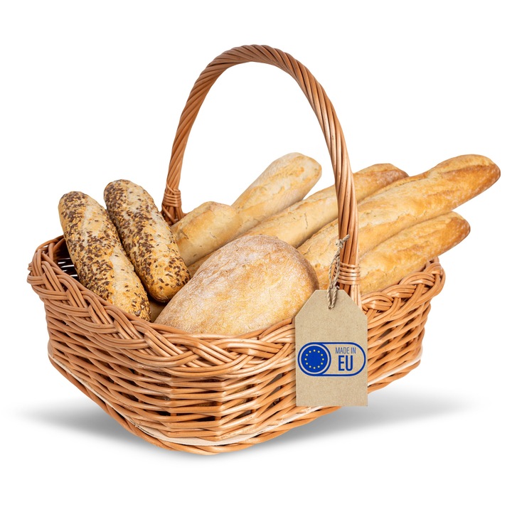 Tava rustica din rachita cu maner si fund din placaj, Creative Home, 40 x 32 cm, Perfecta pentru paine, legume si fructe, Tava de depozitare decorativa, Usoara si robusta, tesuta manual