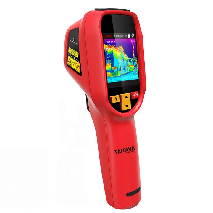 Nagy pontosságú infravörös hőkamera, Taitava HX1, 240x240 pixel, TFT LCD 2 "4" IP54 -20°C550°C 25Hz, USB töltés, HD képek, újratölthető Li-ion akkumulátor 2500 mAh, robusztus, piros