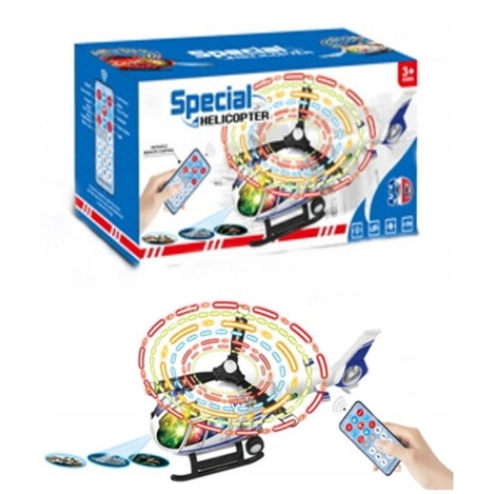 Helicopter cu proiector, Norimpex, iluminare, sunete de dinozauri, multicolor