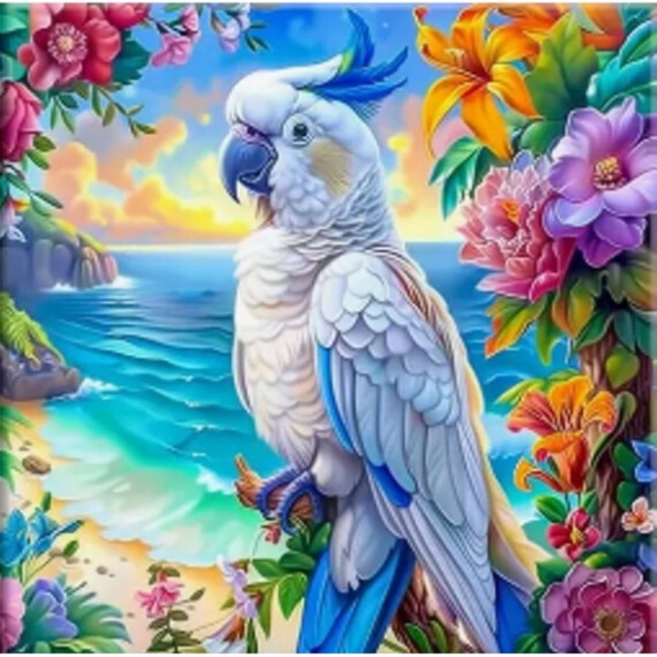 Kit artizanat, Norimpex, papagali pe fundal oceanic, 40x30 cm