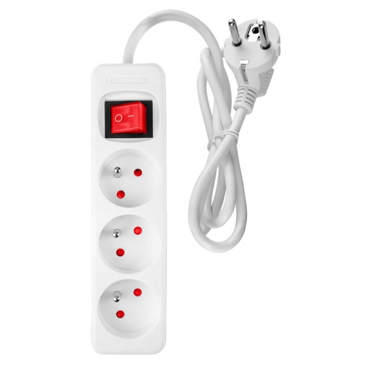 Удължител NEO Tools, 1,5м, 3 гнезда, бял
