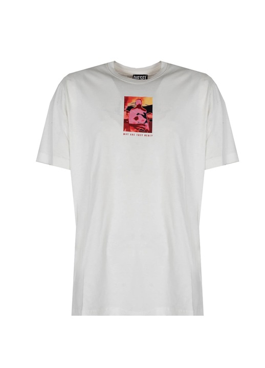 Tricou barbati Diesel, imprimeu elegant, bumbac, alb, S INTL