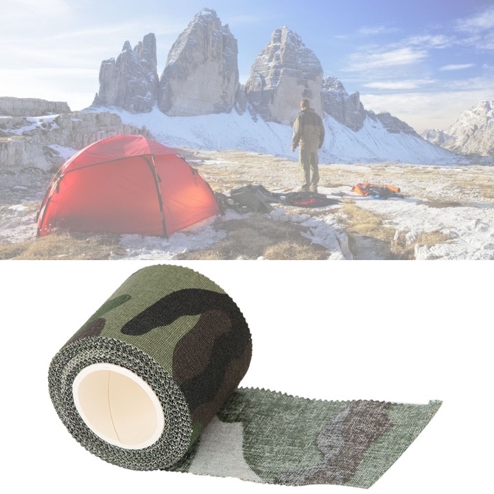 Banda adeziva camuflaj 4.5cm x 5m, protectie pentru echipamente de vanatoare, multicolor