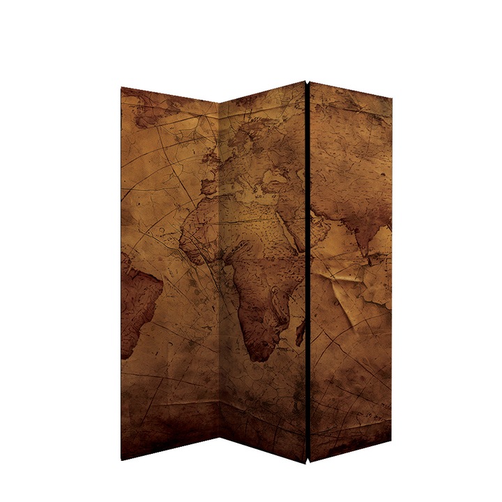 Сгъваем параван Colors of Life, Карта на света, 135 х 172 см., текстил, Двустранен печат, 3 панела