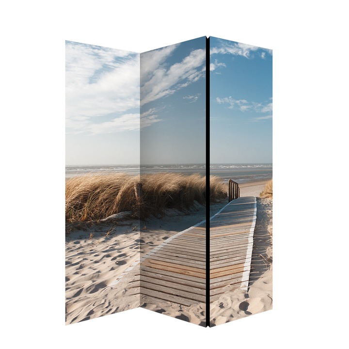 Сгъваем параван Colors of Life, Крайбрежна пътека, 135 х 172 см., текстил, Двустранен печат, 3 панела