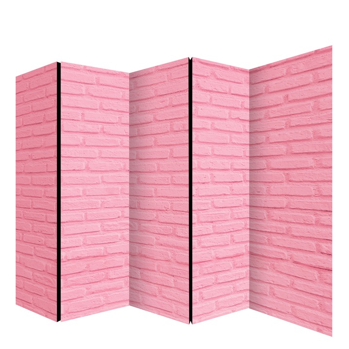 Összecsukható paraván, Colors of Life, rózsaszín fal, 225 cm. x 172 cm, textil, Kétoldalas nyomat, 5 panel