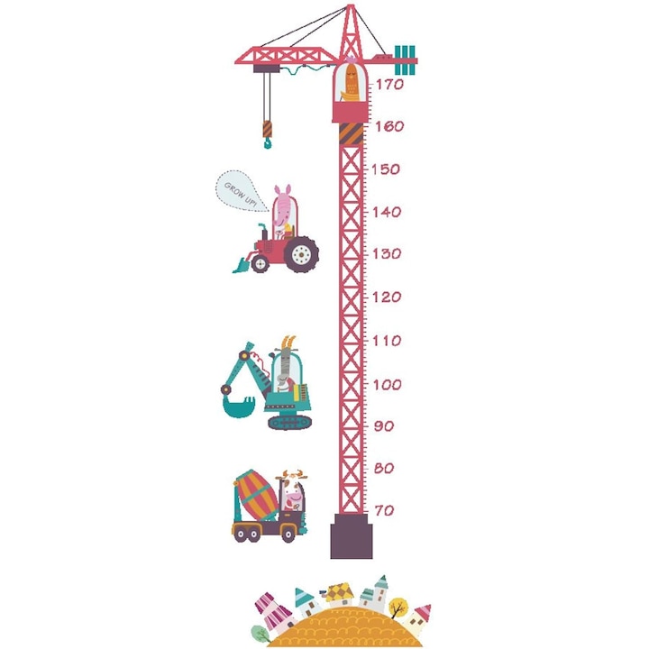 Set de Stickere Decorative Autoadezive pentru Masurarea Inaltimii Copiilor, Animale si Flori, 50x150cm, 2 Foi