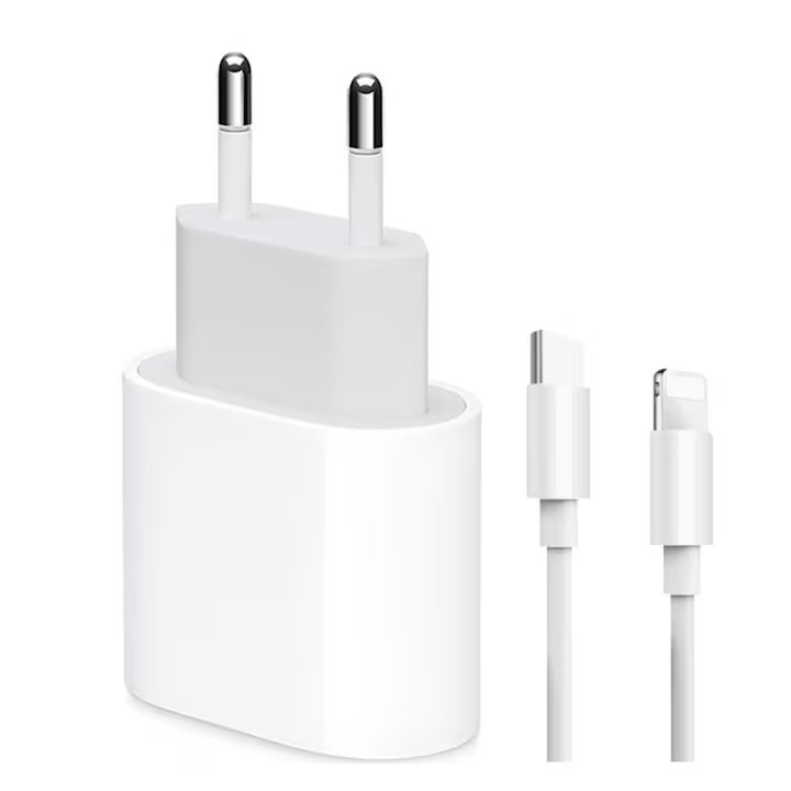 Gyorstöltő készlet, kompatibilis: iPhone 14/13/12/11 /8/XS/XR/X, PD 20W gyorstöltő, USB-C, 1,5M, fehér
