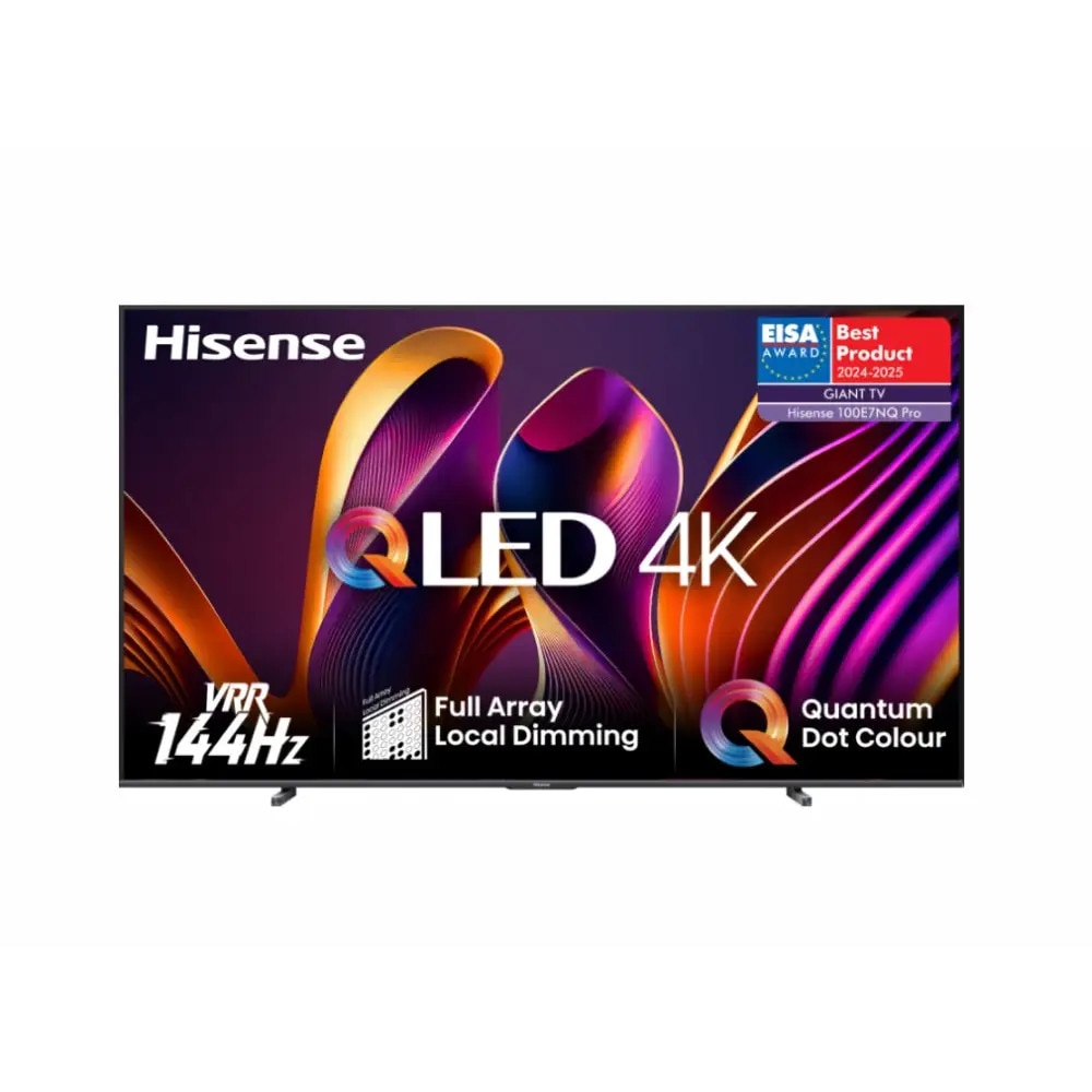 Televizor Hisense 100" E7NQ Pro, 4K Ultra HD 3840x2160, ULED, FALD, Quantum Dot, 144Hz, IPS, HDR 10+, HLG, Dolby Vision IQ, Dolby Atmos, Smart TV, WiFi 5GHz, WiFi Direct, BT, Anyview Cast, 4xHDMI, 2xUSB, LAN, CI+, DVB-T2/C/S2, Negru 100E7NQ_PRO
