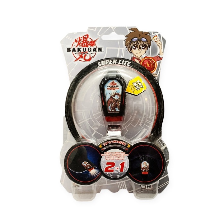 Детско фенерче Bakugan Super Lite 420229-A, С клипс за закачане, 22 х 14 см, Черен/Червен