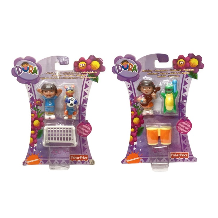 Комплект фигурки Fisher-Price Dora the Explorer 849554-2, Football Player & Musician, 2 броя, 17.5 х 14 см, Многоцветен