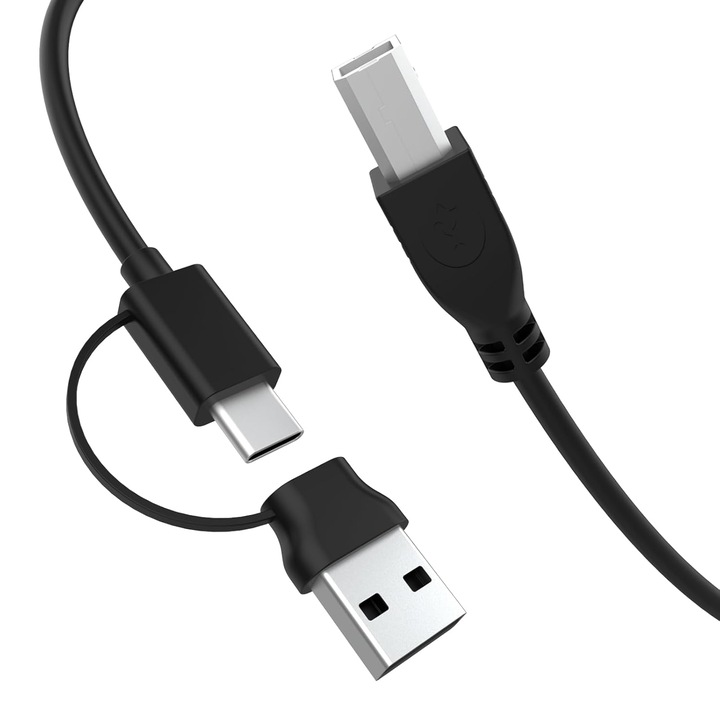 Cablu de imprimanta, USB si USB-C la USB-B 2.0, 1m, OUYLAF, Negru