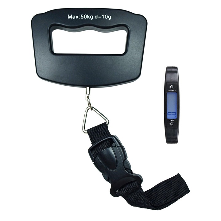 Cantar electronic de bagaje, Golxmse, 50kg, 10g, afisaj iluminat, Potrivit pentru pachete Express, 12.2x8.2cm, negru