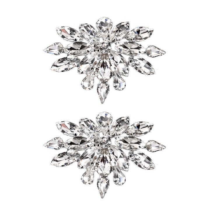 Set 2 buc accesorii catarame pantofi Sunmostar, cristale artificiale argintiu, 4x6cm