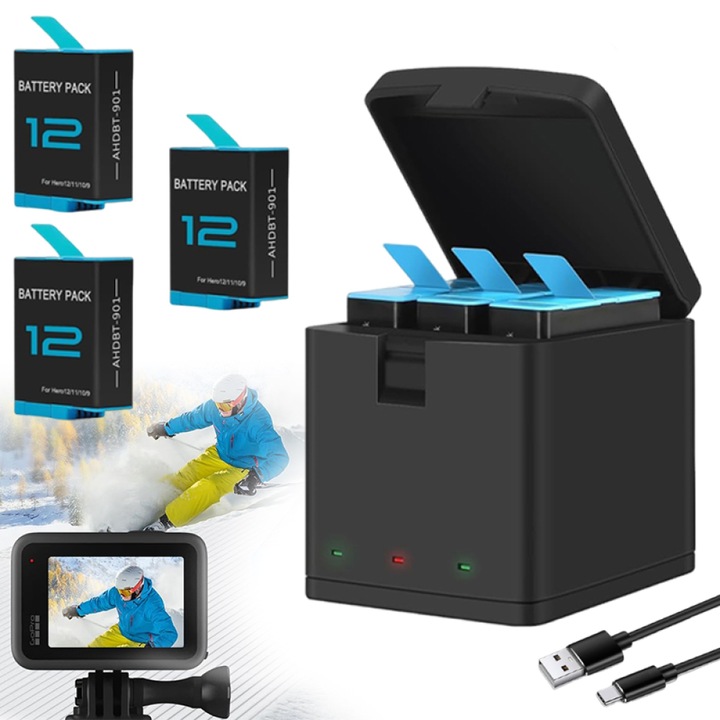 Set incarcator si baterii de schimb pentru 12 11 10 9, Enforose, 1750mAh, Negru