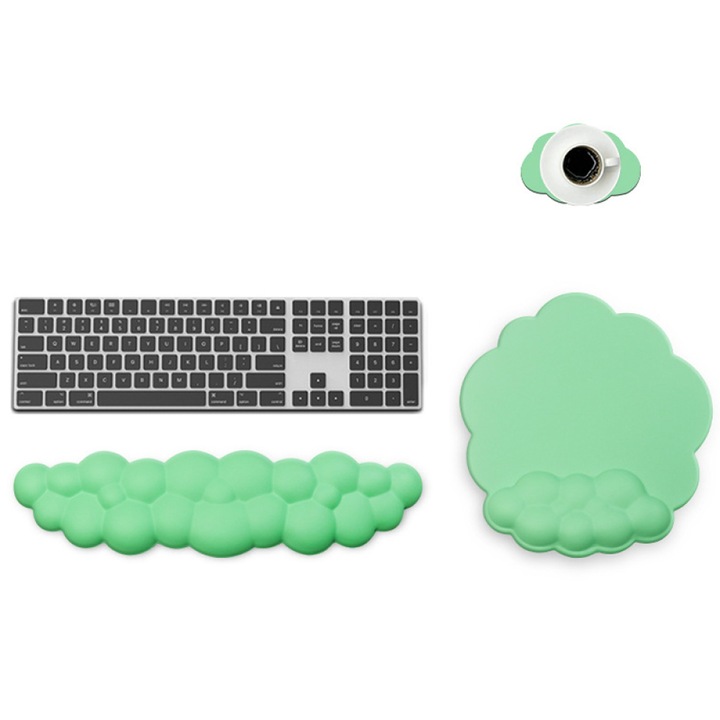 Billentyűzet és egér tartókészlet, Noonedibs, Ergonomikus, Felhő alakú, Hab, Zöld