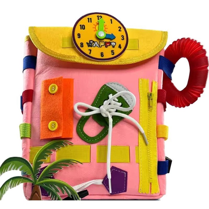 Gyerek hátizsák, interaktív, rózsaszín, oktatási kiegészítőkkel, 28x10x23cm