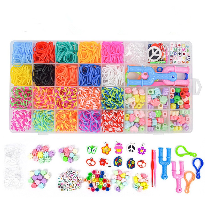 Set de banda elastica creativa, 30 mesh set bratara elastica pentru copii, cu instrumente de tesut si carlige, 4 ani+