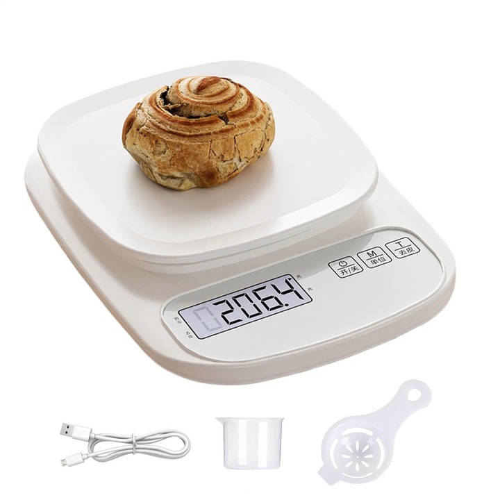 Кухненска везна, Golxmse, 500g, 0.5g, LED дисплей, мерителна чаша, сепаратор за белтък, бяло, 15x21x3.5cm