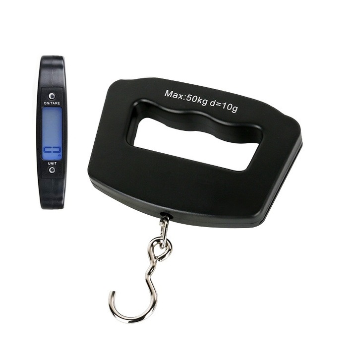 Hordozható elektronikus mérleg, Golxmse, 50kg, 10g, megvilágított kijelző, 12,2x8,2cm, fekete