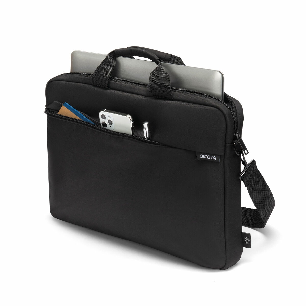 Geanta laptop Dicota, 12.5", neagra, material reciclat, cu manere de transport