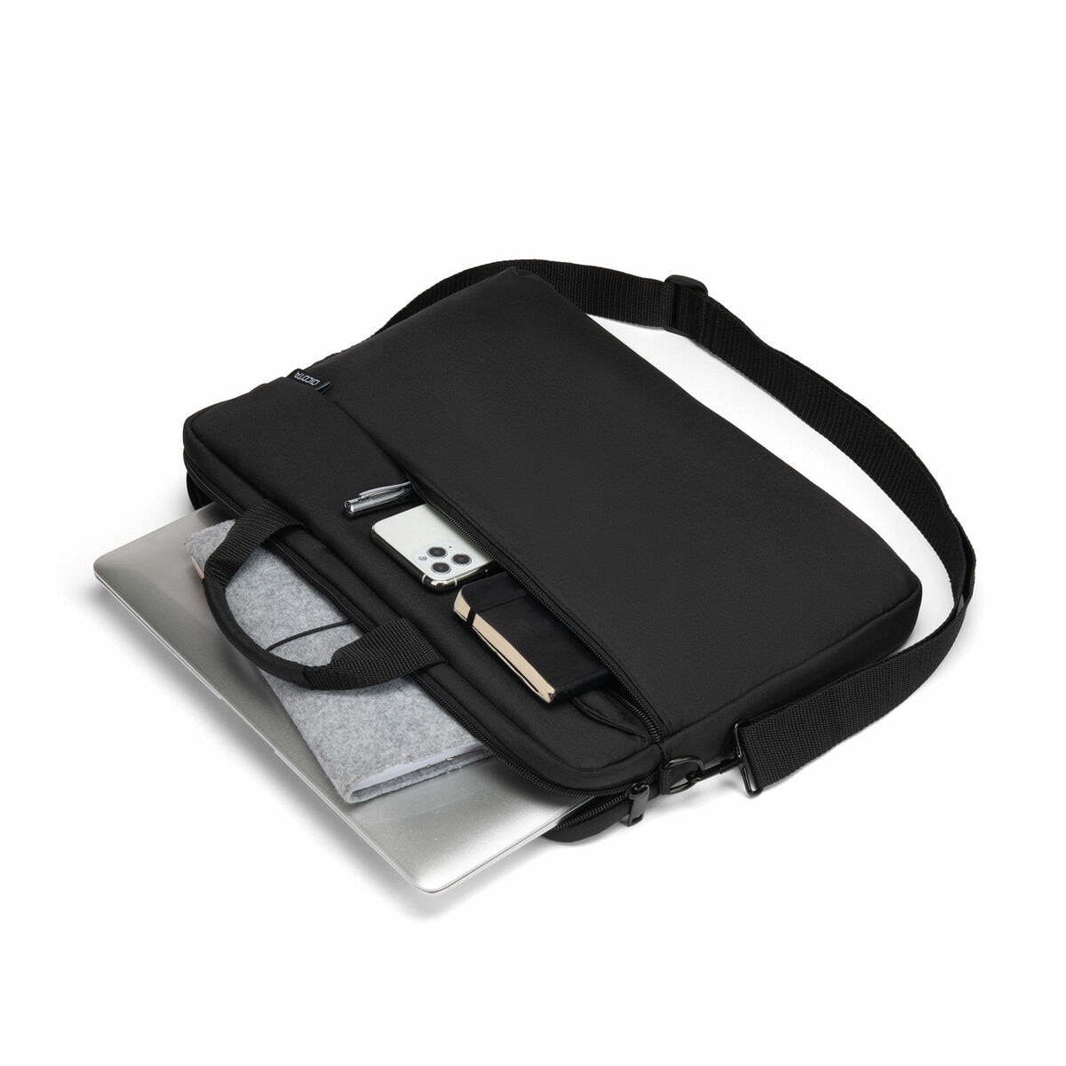 Geanta laptop Dicota, 12.5", neagra, material reciclat, cu manere de transport