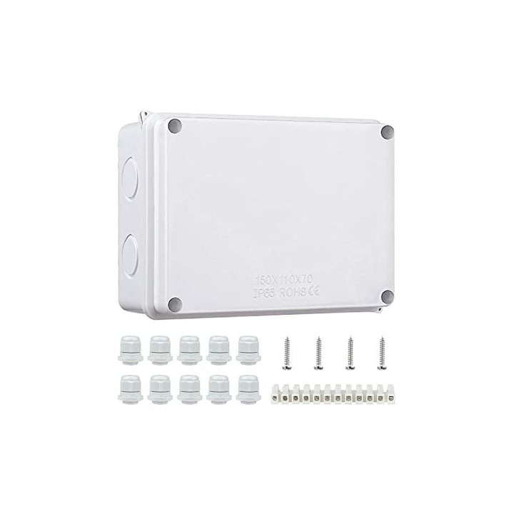 Cutie de jonctiune waterproof IP65, ABS, alb, 150x110x70mm