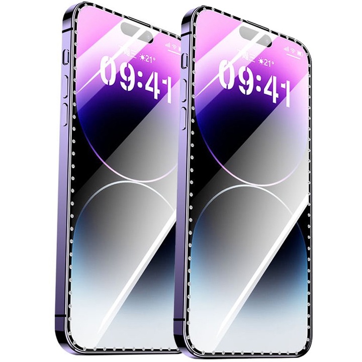 Set 2 piese pentru iPhone 16 Plus/iPhone 15 Plus, sticla securizata MDUG cu diamant, efect lucios, 6,7 inchi