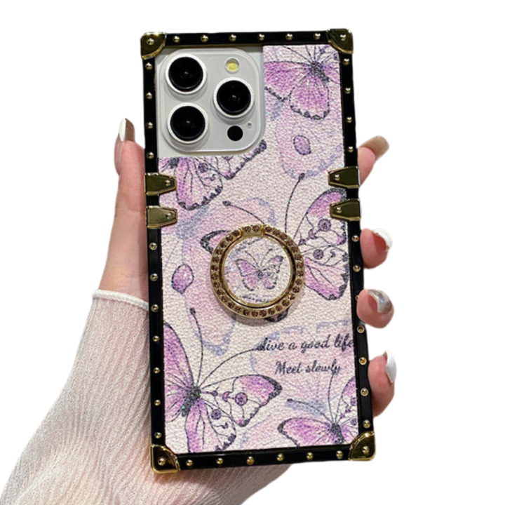 Husa de protectie 2 in 1 rezistenta la socuri pentru iPhone 16 Pro Max, MDUG, cu suport pivotant, anti-cadere, model fluture cu sclipici