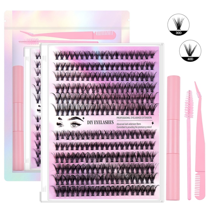 Индивидуален комплект за удължаване на мигли, 240 бр., 30D 40D, 10-16 мм, комплект