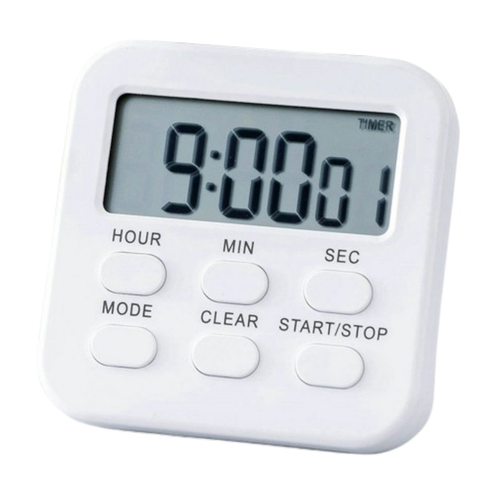 Ceas cu clip, Sunmostar, alb, 7.3x7.3cm