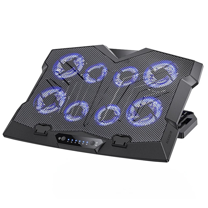 Cooler laptop NAXSIR, Se potriveste tuturor dimensiunilor, 8 ventilatoare, 6 viteza vantului, LED, USB, negru