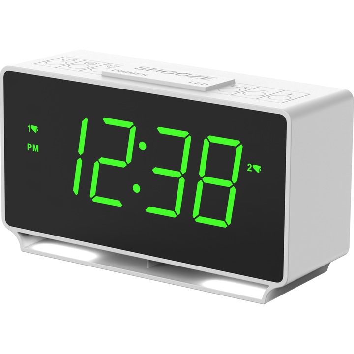 Електронен настолен часовник, iTOMA, със зелен LED светлинен дисплей, Регулируема яркост, Температурен дисплей, 12/24H за спалня, Деца, Стари хора, 14X 5 X 7,8 cm, Бял