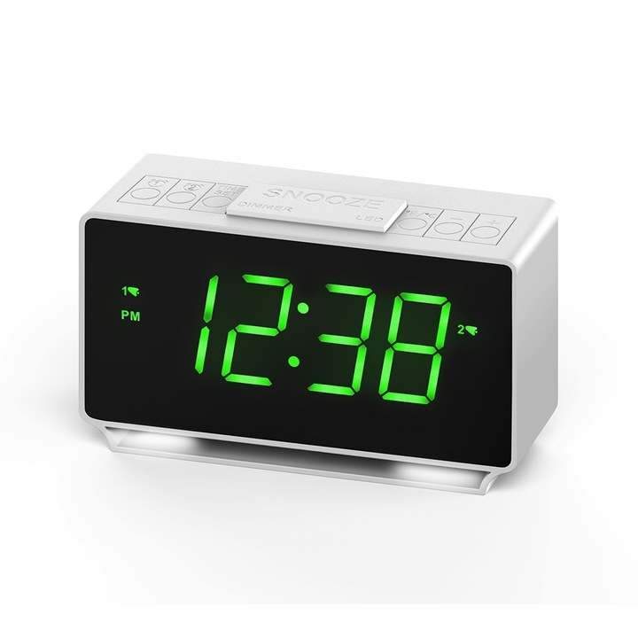 Ceas Digital De Birou, iTOMA, cu Lumina Led Verde Display, Lumina De Noapte, Luminozitate Reglabila, Afisare Temperatura, 12/24H Pentru Dormitor, Copii, Batrani, 14X 5 X 7.8 cm, Alb