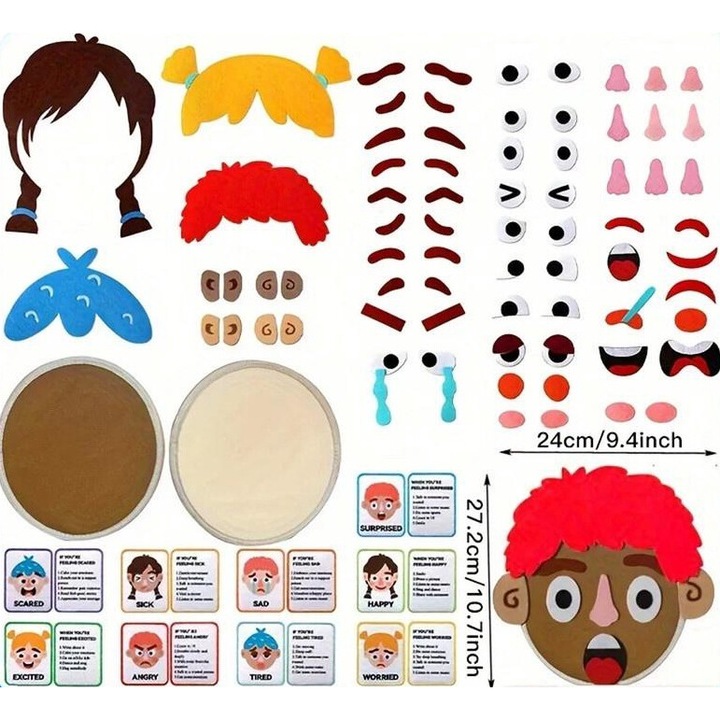 Oktatási filc játékkészlet, arcfestések, korai fejlesztés, szociális-érzelmi tanulás, többszínű
