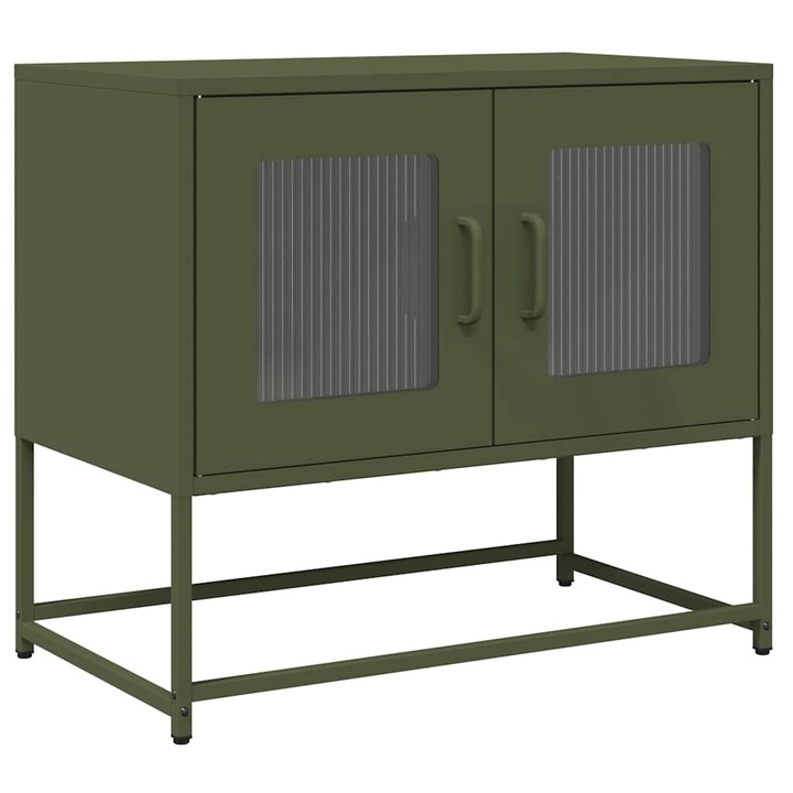 Dulap TV vidaXL, verde masliniu, 68x39x60, 5 cm, otel laminat la rece, 10.46 kg 853336