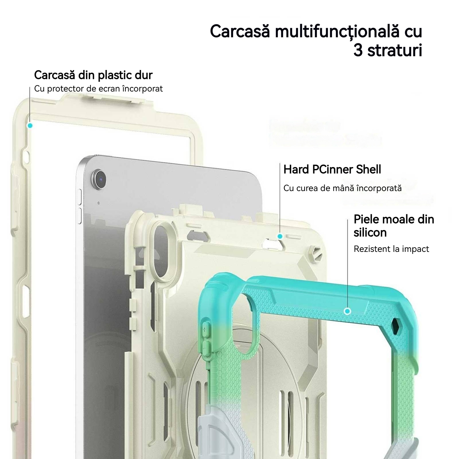 Husa de protectie pentru iPad 10.9 (10th) 2022, Fudisenn, rezistenta la socuri, rotativa 360°, curea de umar, albastru