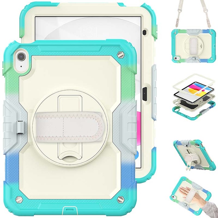 Husa de protectie pentru iPad 10.9 (10th) 2022, Fudisenn, rezistenta la socuri, rotativa 360°, curea de umar, albastru