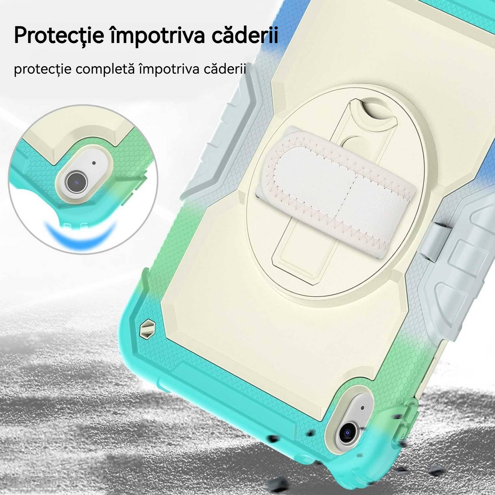 Husa de protectie pentru iPad 10.9 (10th) 2022, Fudisenn, rezistenta la socuri, rotativa 360°, curea de umar, albastru