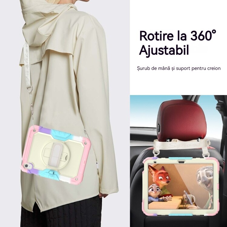 Husa de protectie pentru iPad 10.9 (10th) 2022, Fudisenn, rezistenta la socuri, rotativa 360°, curea de umar, roz