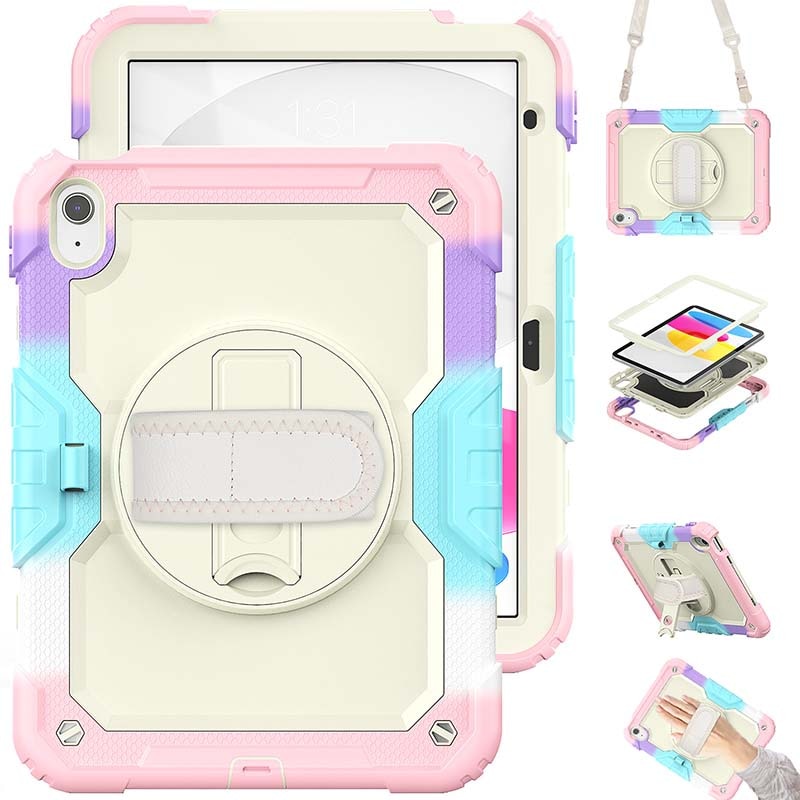 Husa de protectie pentru iPad 10.9 (10th) 2022, Fudisenn, rezistenta la socuri, rotativa 360°, curea de umar, roz