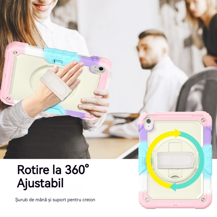 Husa de protectie pentru iPad 10.9 (10th) 2022, Fudisenn, rezistenta la socuri, rotativa 360°, curea de umar, roz