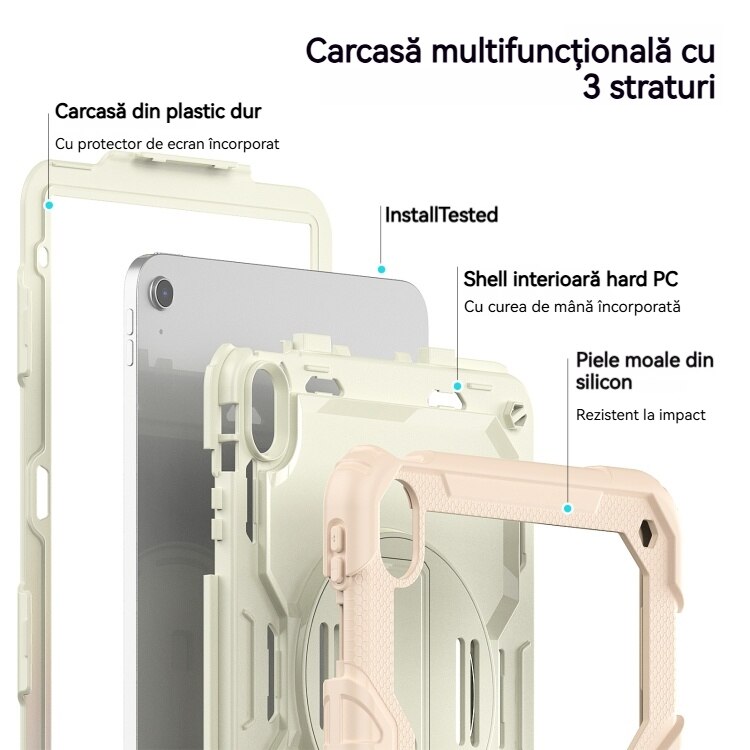 Husa de protectie pentru iPad 10.9 (10th) 2022, Fudisenn, rezistenta la socuri, rotativa 360°, curea de umar